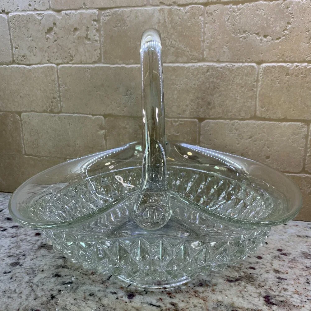 Vintage Tiara Glass Basket by Indiana in the Clear Diamond Point XLARGE